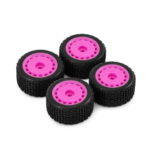 INJORA Pre-Mounted Pin Buggy Tires & Wheels for 1/28 Losi Micro-T (4-Pack, Magenta)