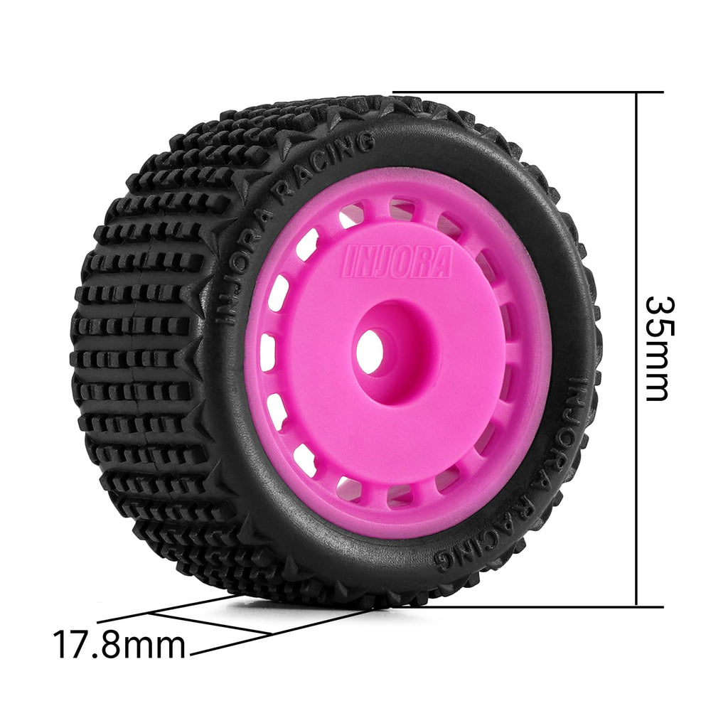 INJORA Pre-Mounted Pin Buggy Tires & Wheels for 1/28 Losi Micro-T (4-Pack, Magenta)