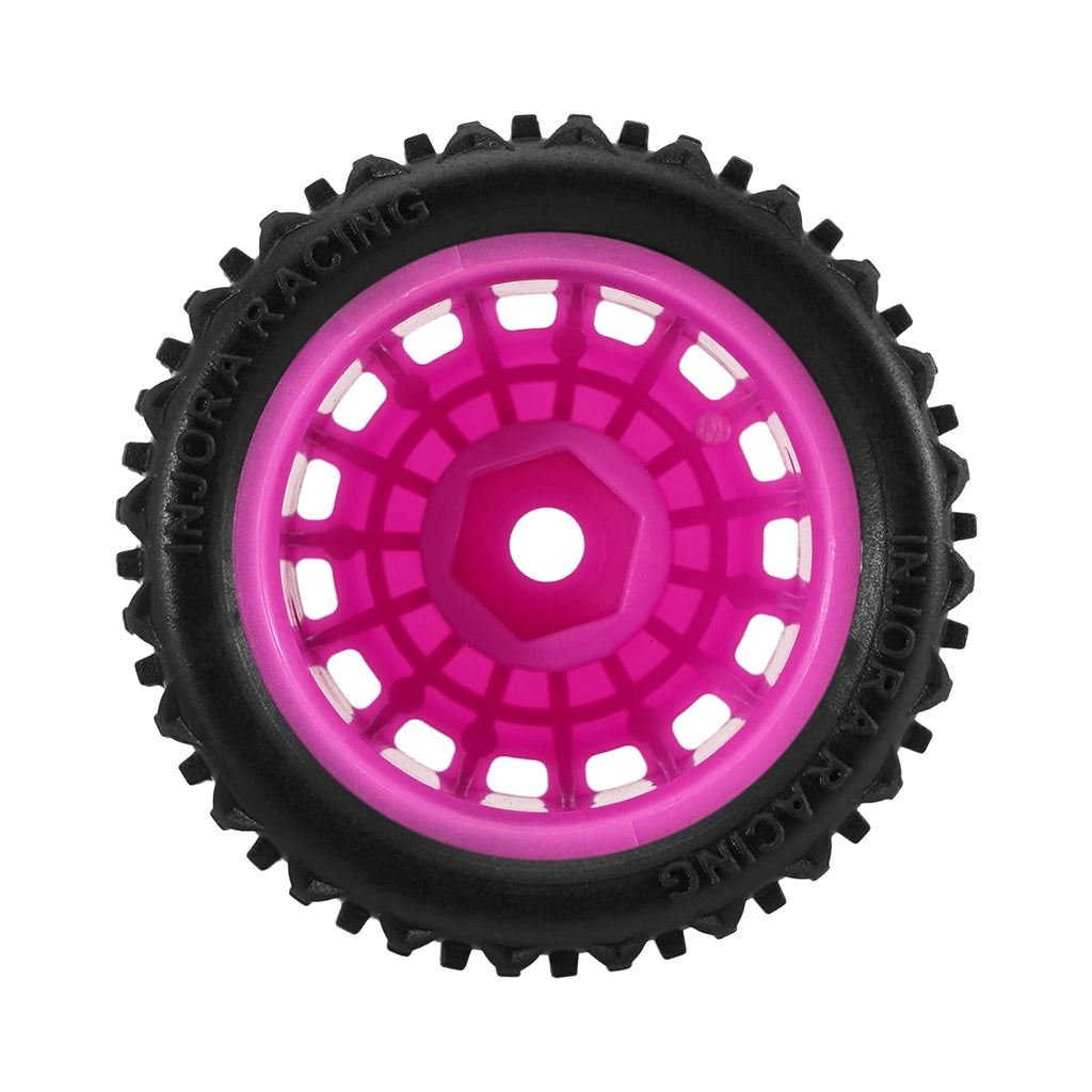 INJORA Pre-Mounted Pin Buggy Tires & Wheels for 1/28 Losi Micro-T (4-Pack, Magenta)