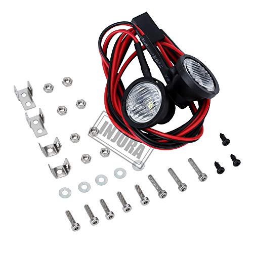 INJORA Round RC Headlights for 1:10 Crawler - White LED, Metal Bracket