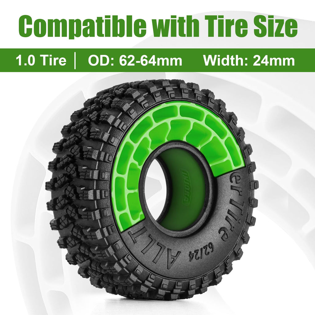 INJORA Silicone Rubber Tire Inserts – Green (Fits 62-64mm x 22-24mm Tires)