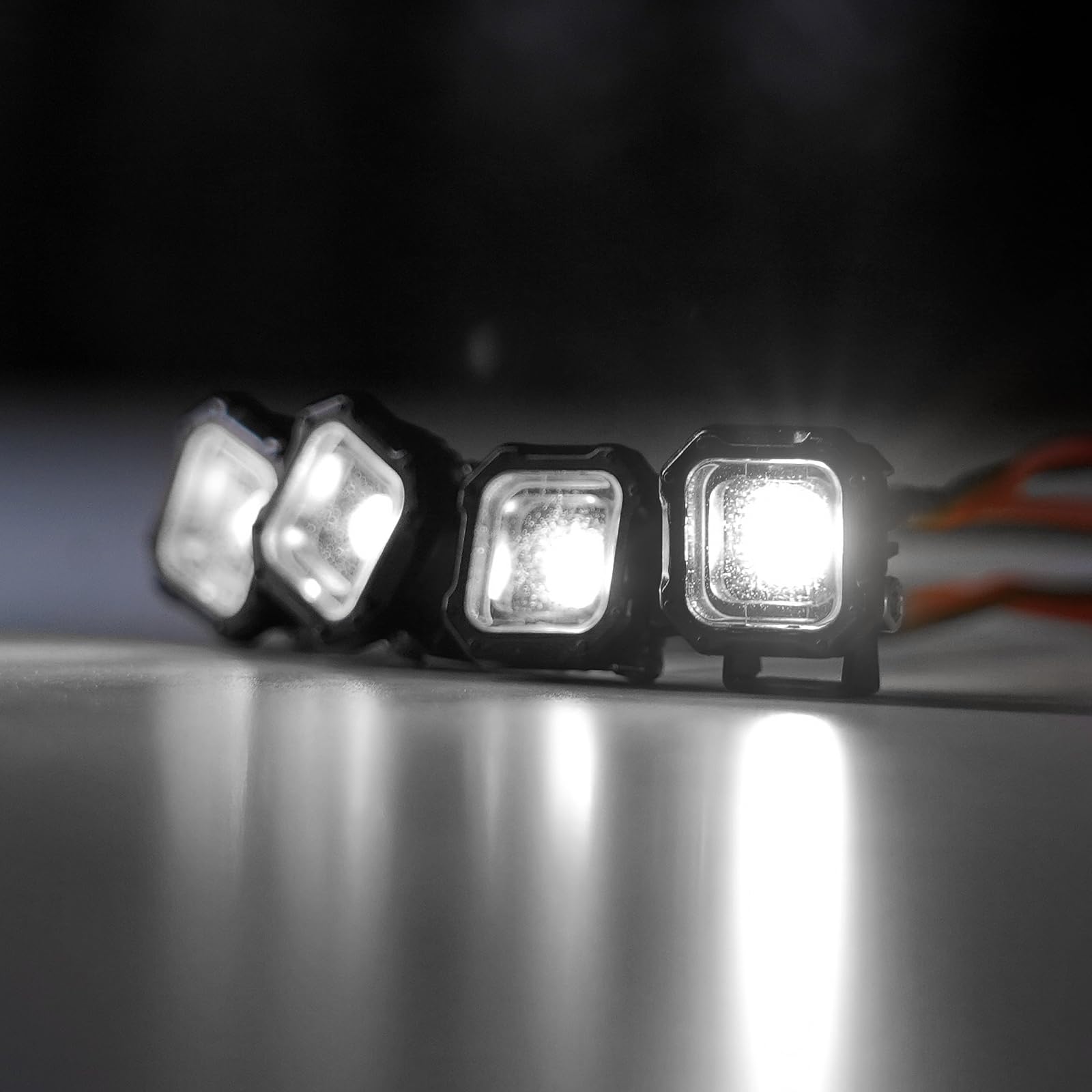 INJORA Square LED Lights for TRX4M SCX24 1/18 1/24 RC Crawlers - White, Adjustable Metal Bracket