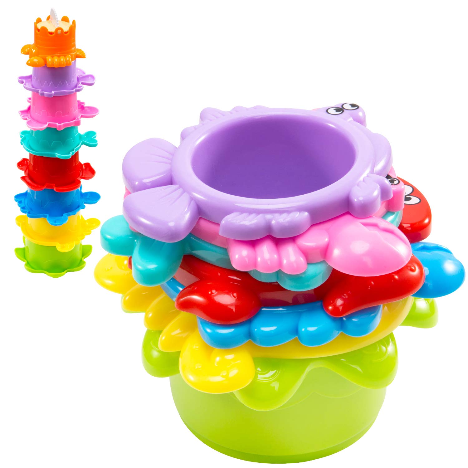 INNOCHEER 13-Piece Baby Bath Toys Set with Stacking Cups, Mesh Storage, and Sea Animal Figures