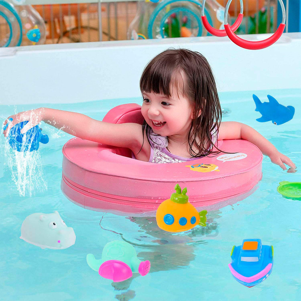 INNOCHEER 13-Piece Baby Bath Toys Set with Stacking Cups, Mesh Storage, and Sea Animal Figures