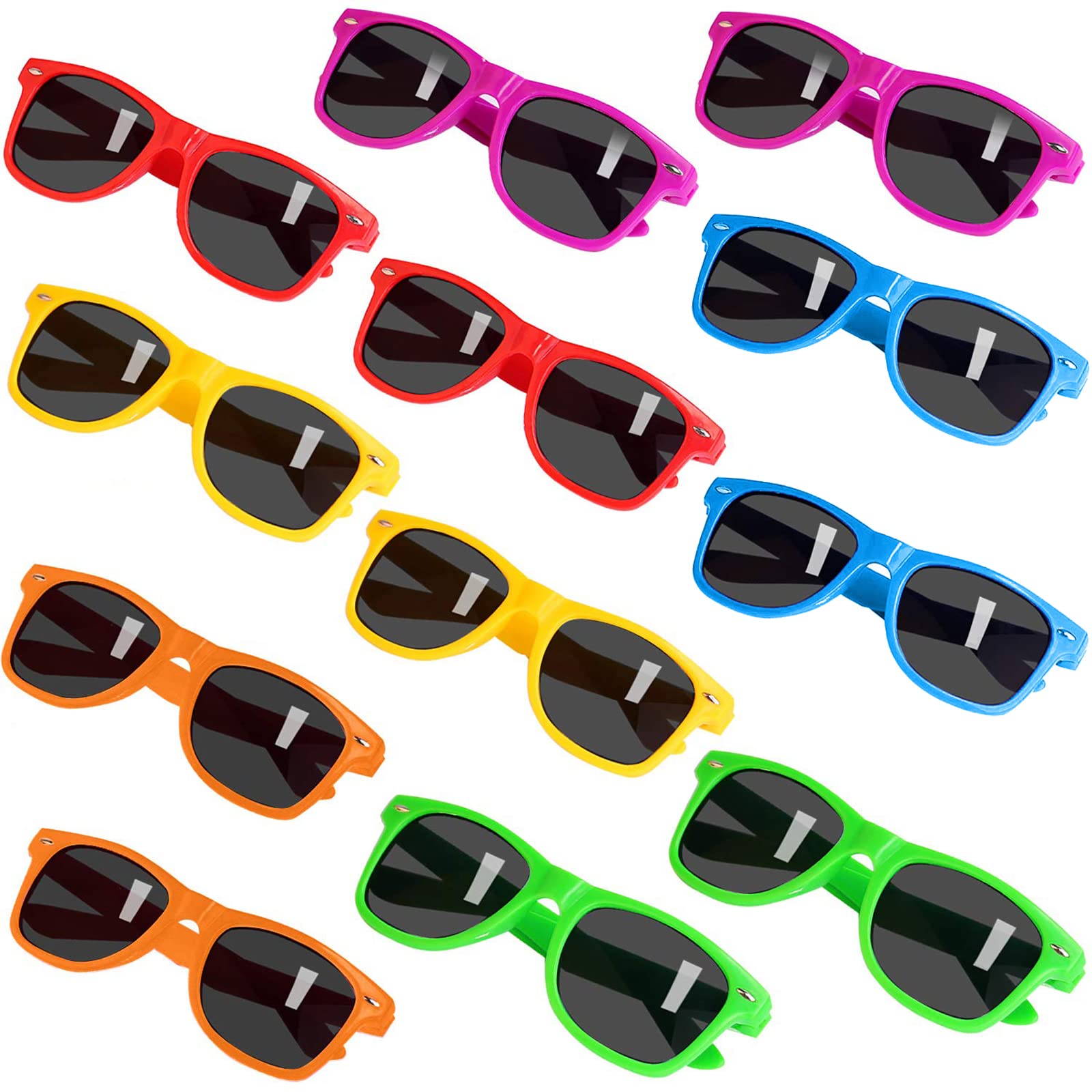 INNOCHEER Neon Party Sunglasses for Kids - 12 Pack with UV400 Protection, Assorted Colors