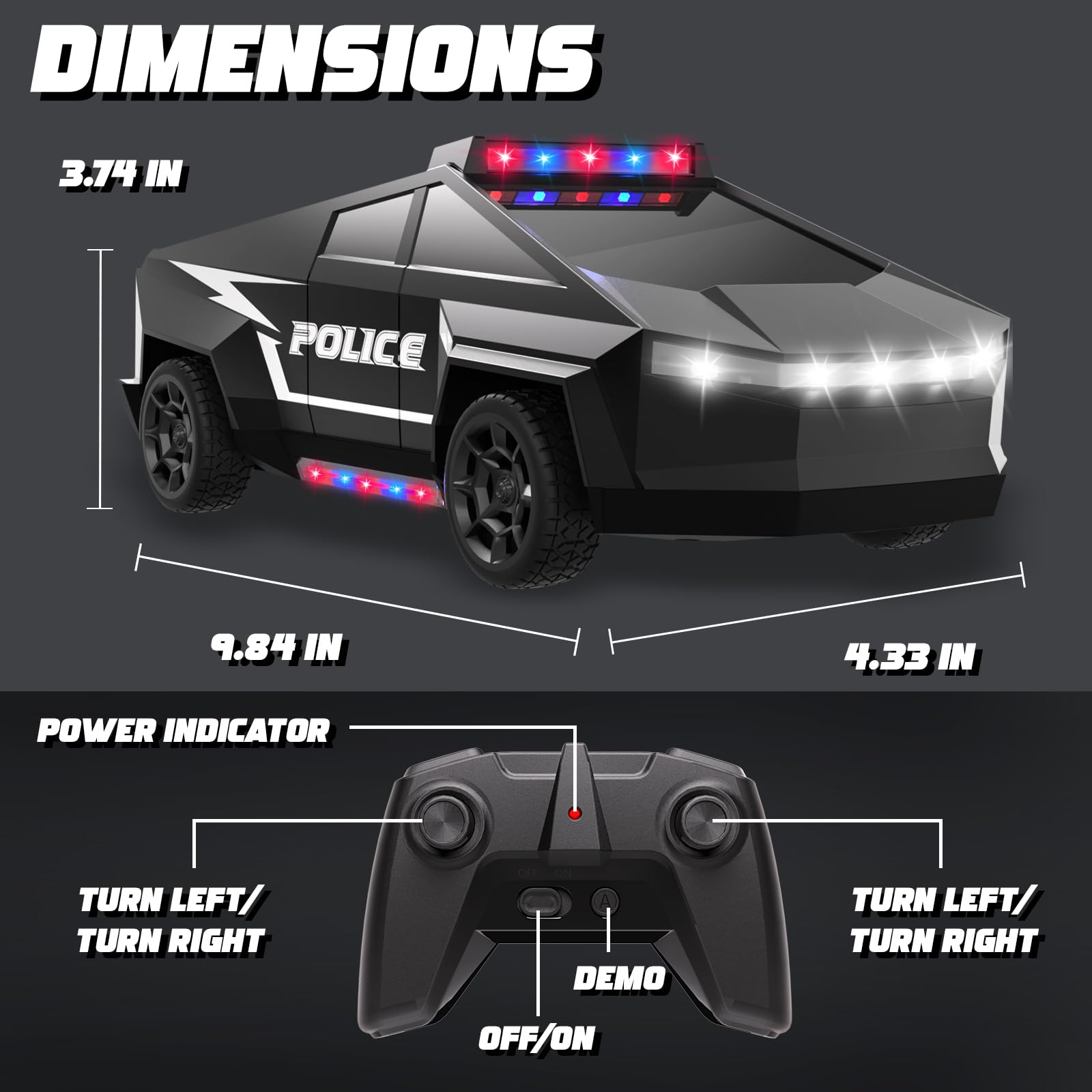 Innofans 1:22 Scale Remote Control Police Car – All-Terrain RC Truck with Lights for Kids