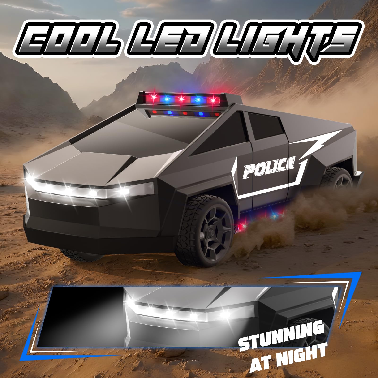Innofans 1:22 Scale Remote Control Police Car – All-Terrain RC Truck with Lights for Kids