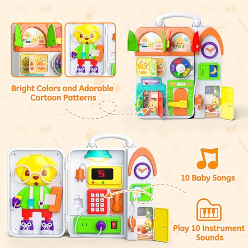 INNOSKY Montessori Busy Board for 1 Year Old – Bilingual Musical Toddler Toy with Lights and Sounds
