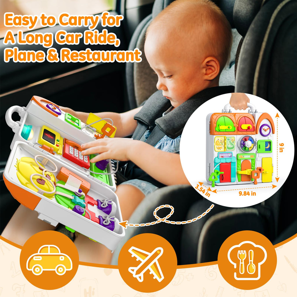 INNOSKY Montessori Busy Board for 1 Year Old – Bilingual Musical Toddler Toy with Lights and Sounds