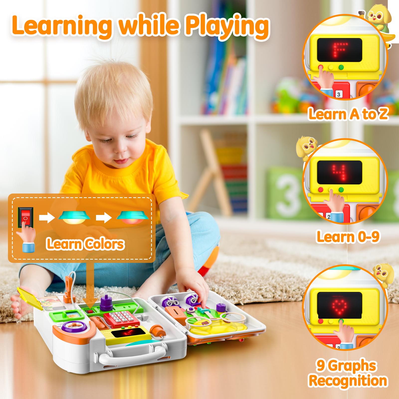 INNOSKY Montessori Busy Board for 1 Year Old – Bilingual Musical Toddler Toy with Lights and Sounds