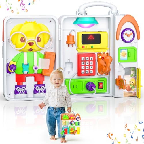 INNOSKY Montessori Busy Board for 1 Year Old – Bilingual Musical Toddler Toy with Lights and Sounds