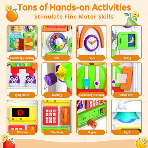 INNOSKY Montessori Busy Board for 1 Year Old – Bilingual Musical Toddler Toy with Lights and Sounds