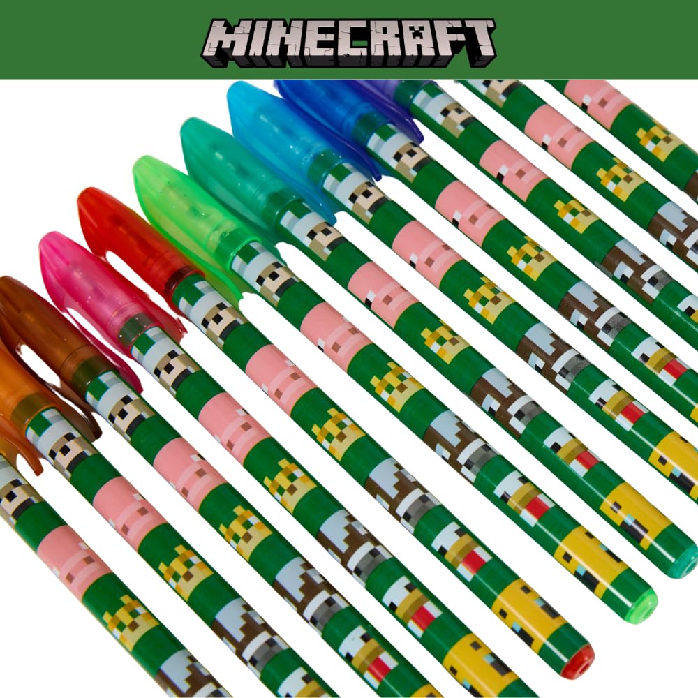 Innovative Designs 24-Pack Minecraft Gel Pens with Glitter – Cute Writing Set for Kids