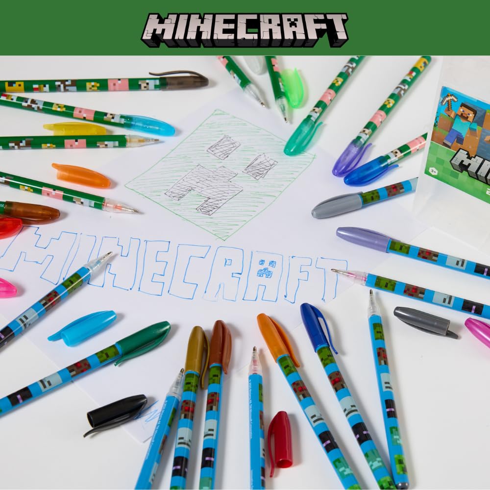 Innovative Designs 24-Pack Minecraft Gel Pens with Glitter – Cute Writing Set for Kids