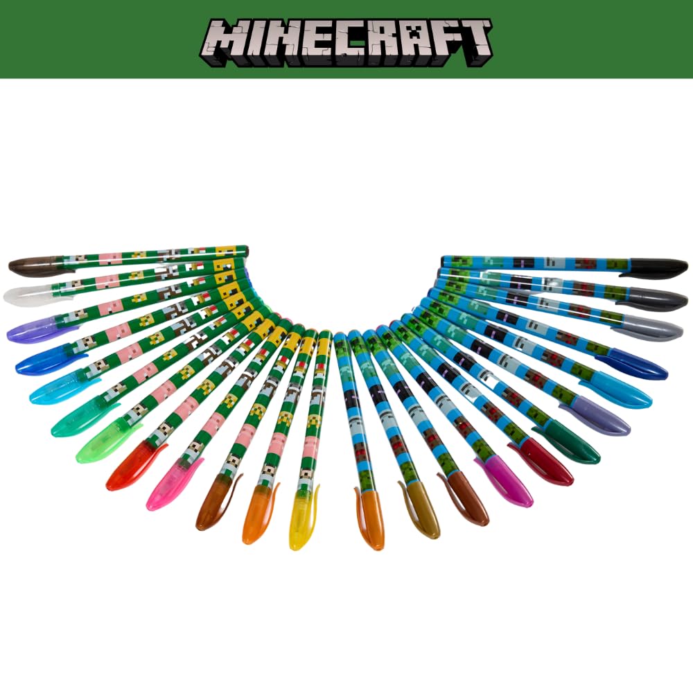 Innovative Designs 24-Pack Minecraft Gel Pens with Glitter – Cute Writing Set for Kids