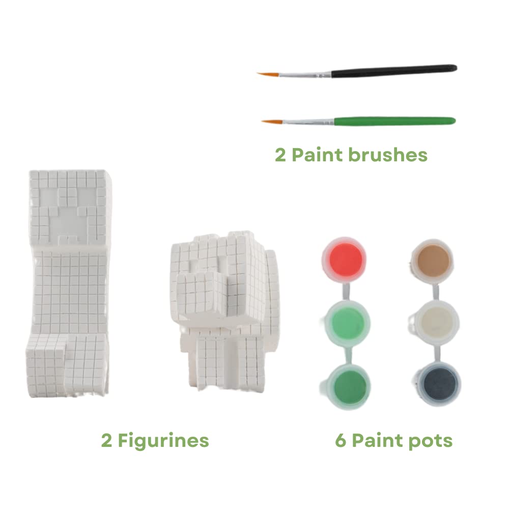 Innovative Designs Minecraft Creeper & Wolf Paint-Your-Own Ceramic Figurine Set – DIY Craft Kit for Kids 6+