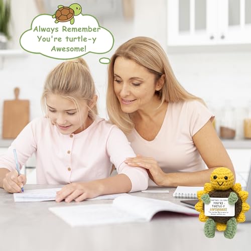 Inspirational Crochet Turtle Gift - Handmade Emotional Support Plush with Positive Card