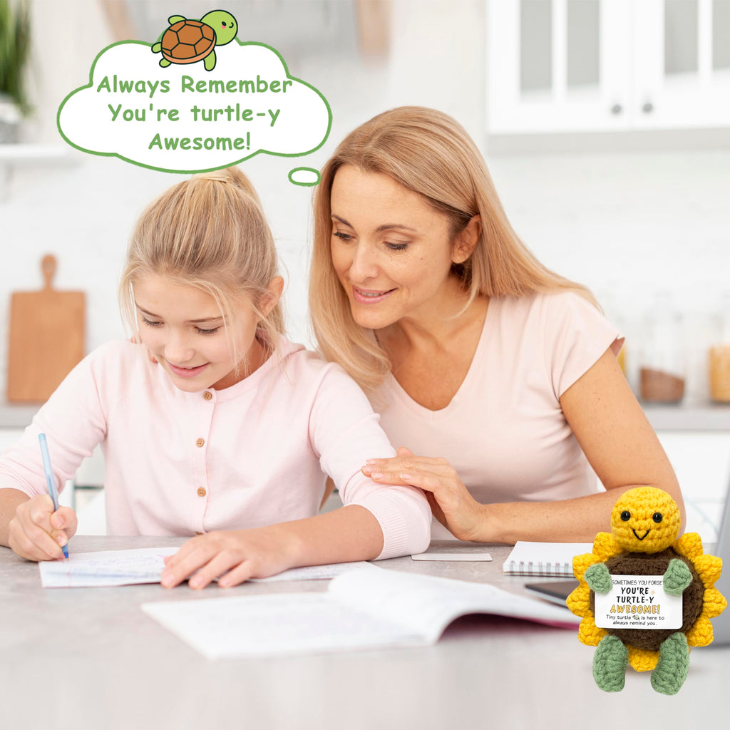 Inspirational Crochet Turtle Gift - Handmade Emotional Support Plush with Positive Card