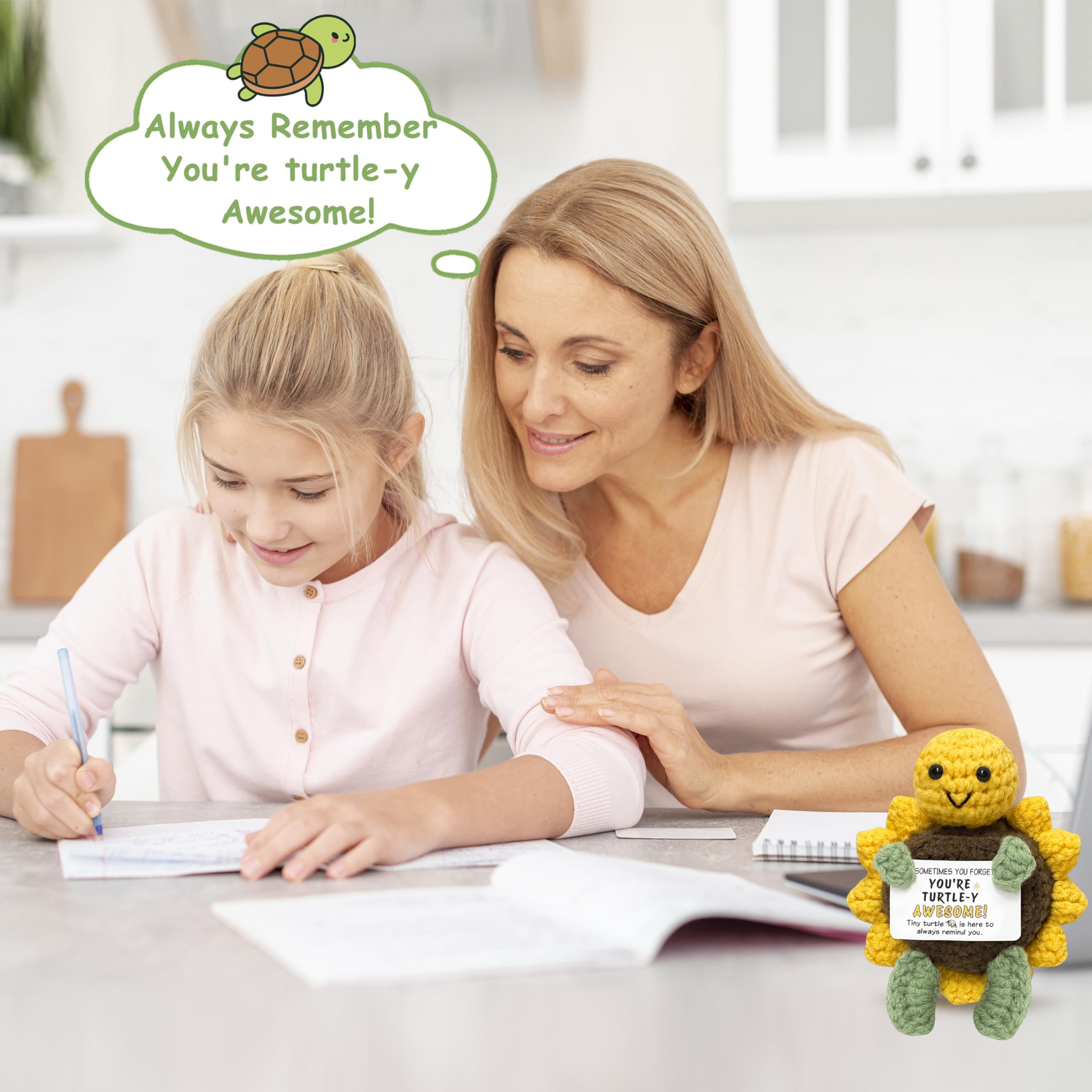 Inspirational Crochet Turtle Gift - Handmade Emotional Support Plush with Positive Card