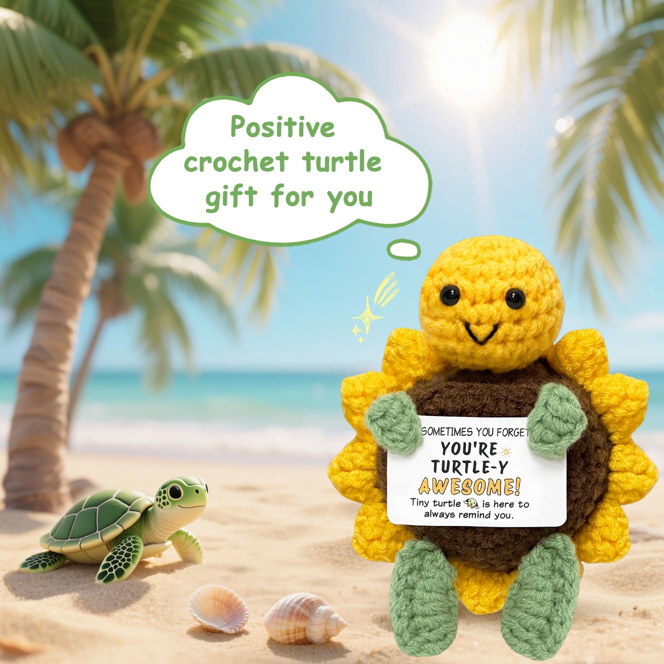 Inspirational Crochet Turtle Gift - Handmade Emotional Support Plush with Positive Card