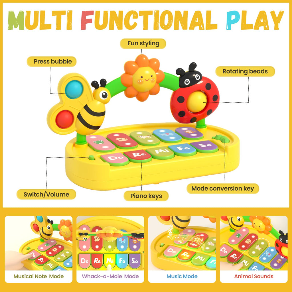 Interactive Baby Piano Toy with Light-Up Keys and Detachable Insect Activity Center - 4-in-1 Musical Learning Toy for Toddlers 1-3 Years