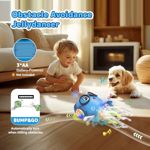 Interactive Dancing Jellyfish Toy with Lights & Music – Bump & Go Crawling Toy for Toddlers Ages 3-12