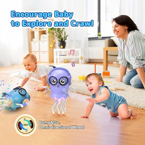 Interactive Dancing Jellyfish Toy with Lights & Music – Bump & Go Crawling Toy for Toddlers Ages 3-12