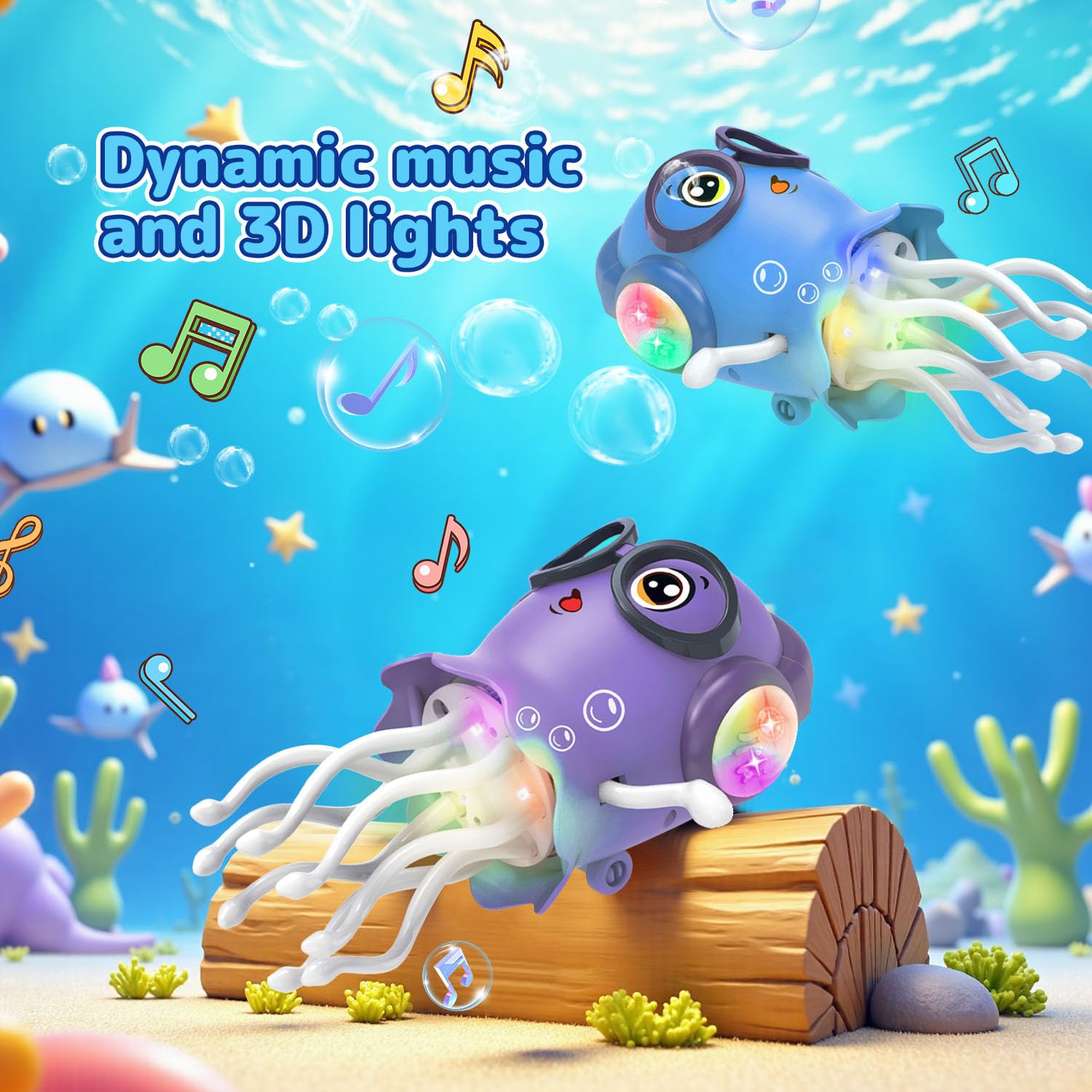 Interactive Dancing Jellyfish Toy with Lights & Music – Bump & Go Crawling Toy for Toddlers Ages 3-12