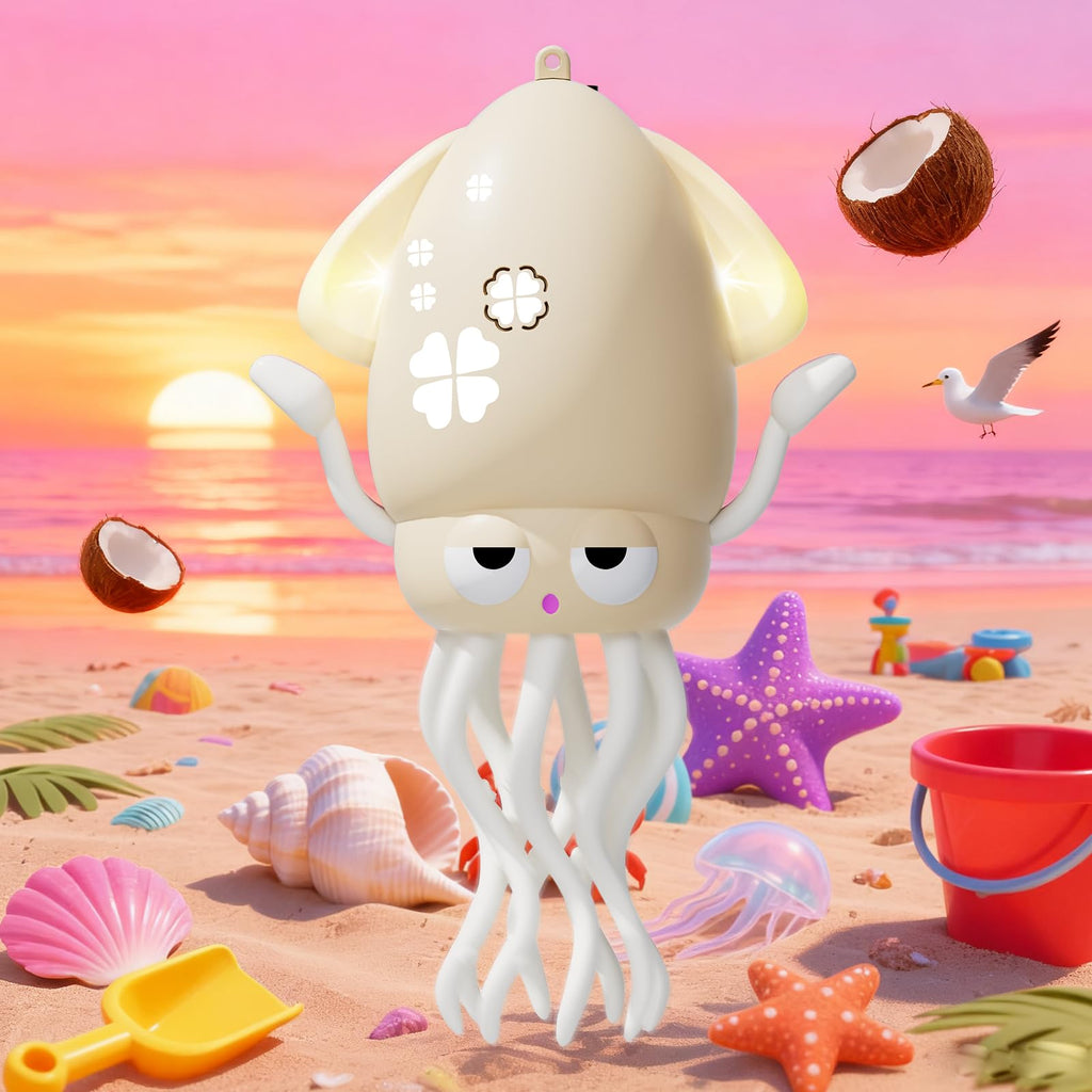 Interactive Dancing Octopus Toy – LED Lights, Music, Smart Obstacle Avoidance, USB Rechargeable, for Babies 6-12 Months (Off-White)