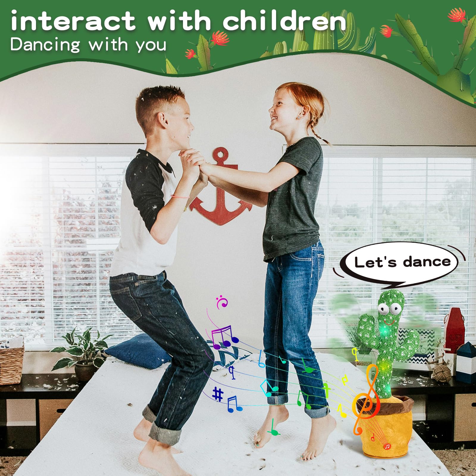 Interactive Talking Cactus Toy with 120 Songs, Recording & LED Lights - Plush Dancing Toy for Toddlers, Boys, Girls