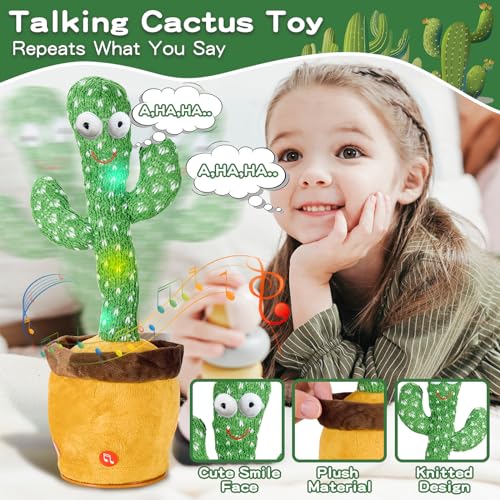 Interactive Talking Cactus Toy with 120 Songs, Recording & LED Lights - Plush Dancing Toy for Toddlers, Boys, Girls