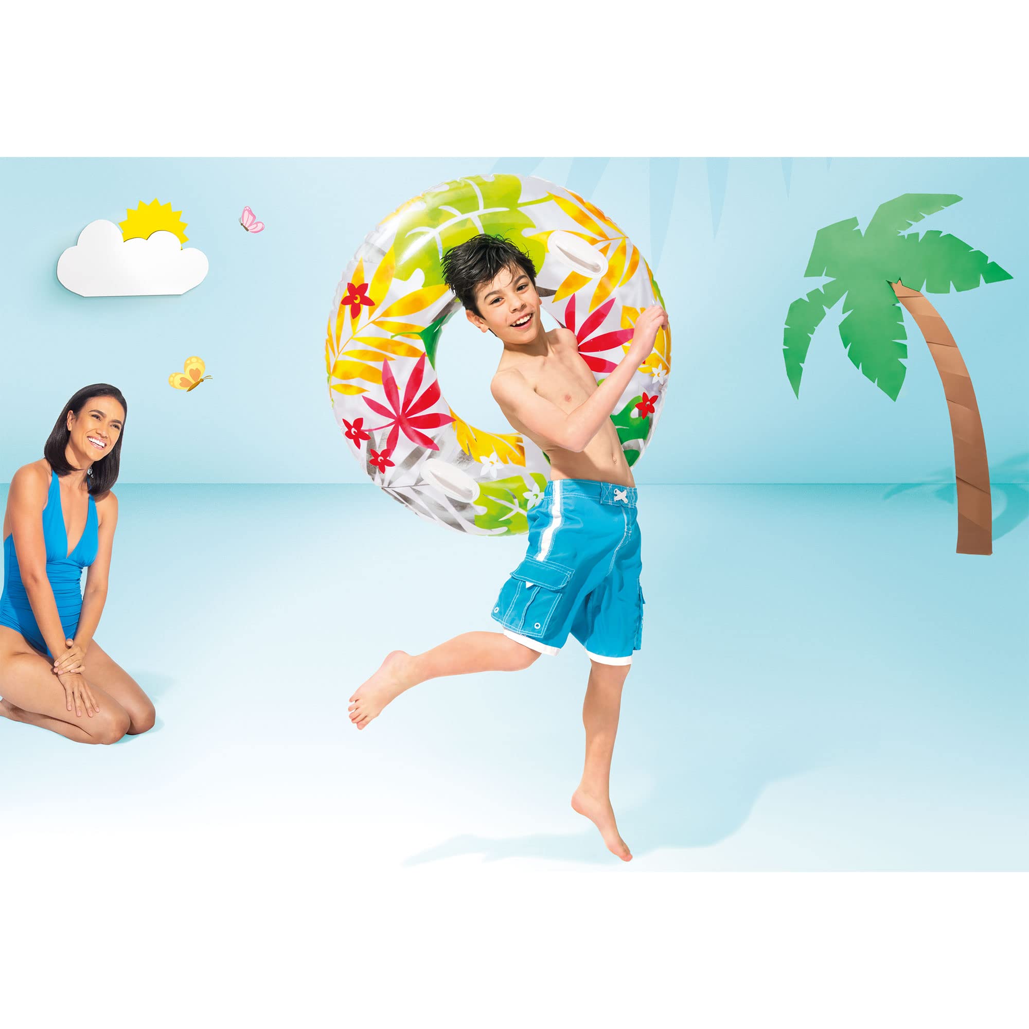 Intex 38 Inch Transparent Pool Tube with Handles - Flower Design