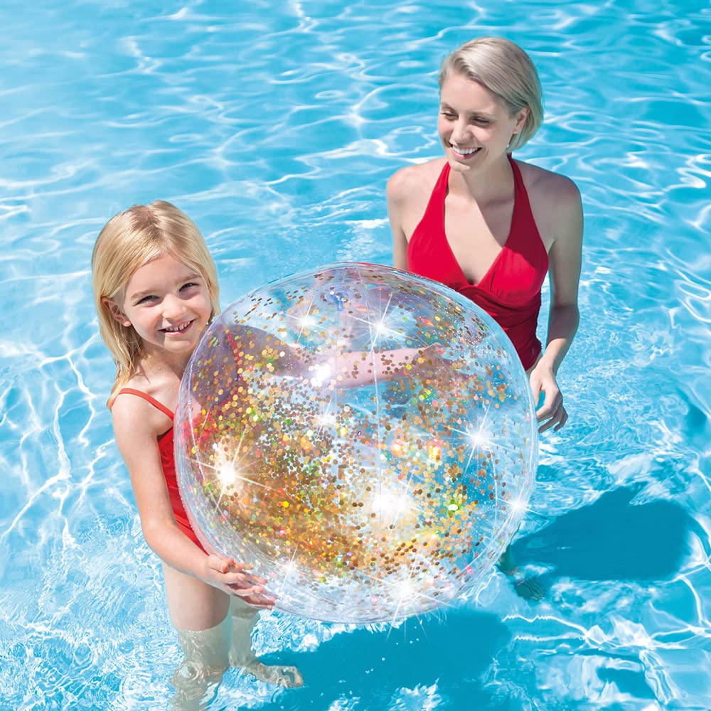 Intex Glitter-Filled Inflatable Beach Ball – 51 cm Diameter – Pink or Gold