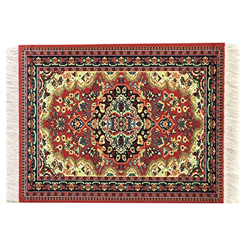 Inusitus Set of 2 Miniature Oriental Rugs for Dollhouses – 10x7 Inch Velvet Carpets with Fringe