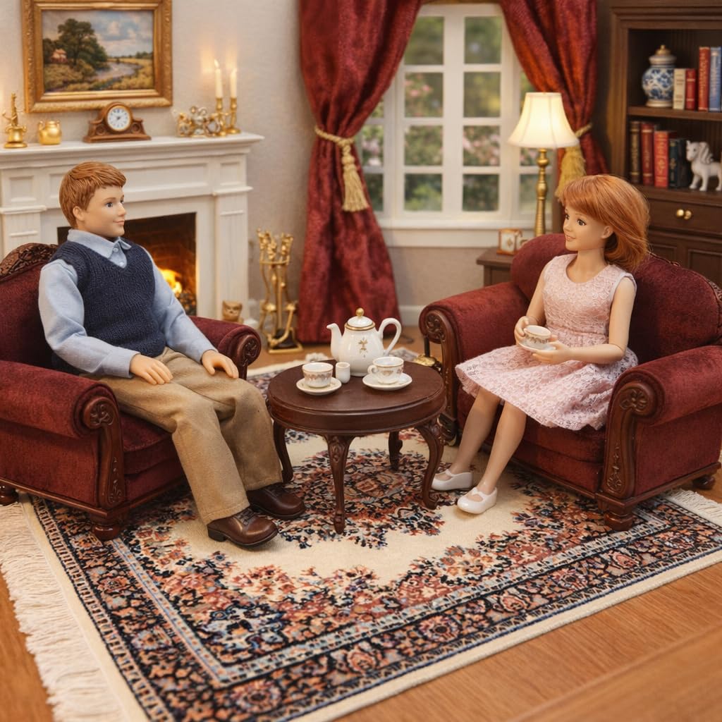 Inusitus Set of 2 Miniature Oriental Rugs for Dollhouses – 10x7 Inch Velvet Carpets with Fringe