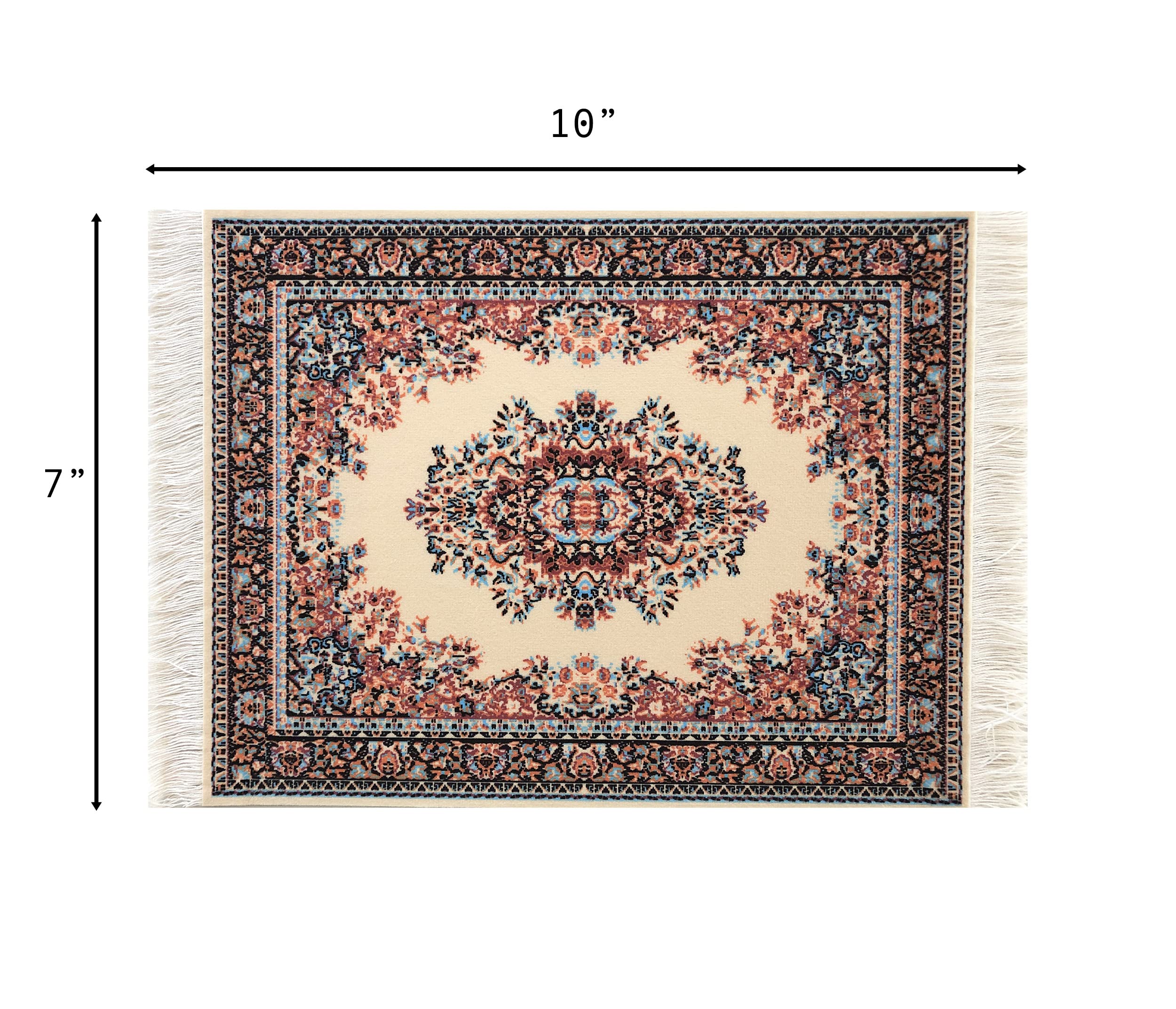 Inusitus Set of 2 Miniature Oriental Rugs for Dollhouses – 10x7 Inch Velvet Carpets with Fringe