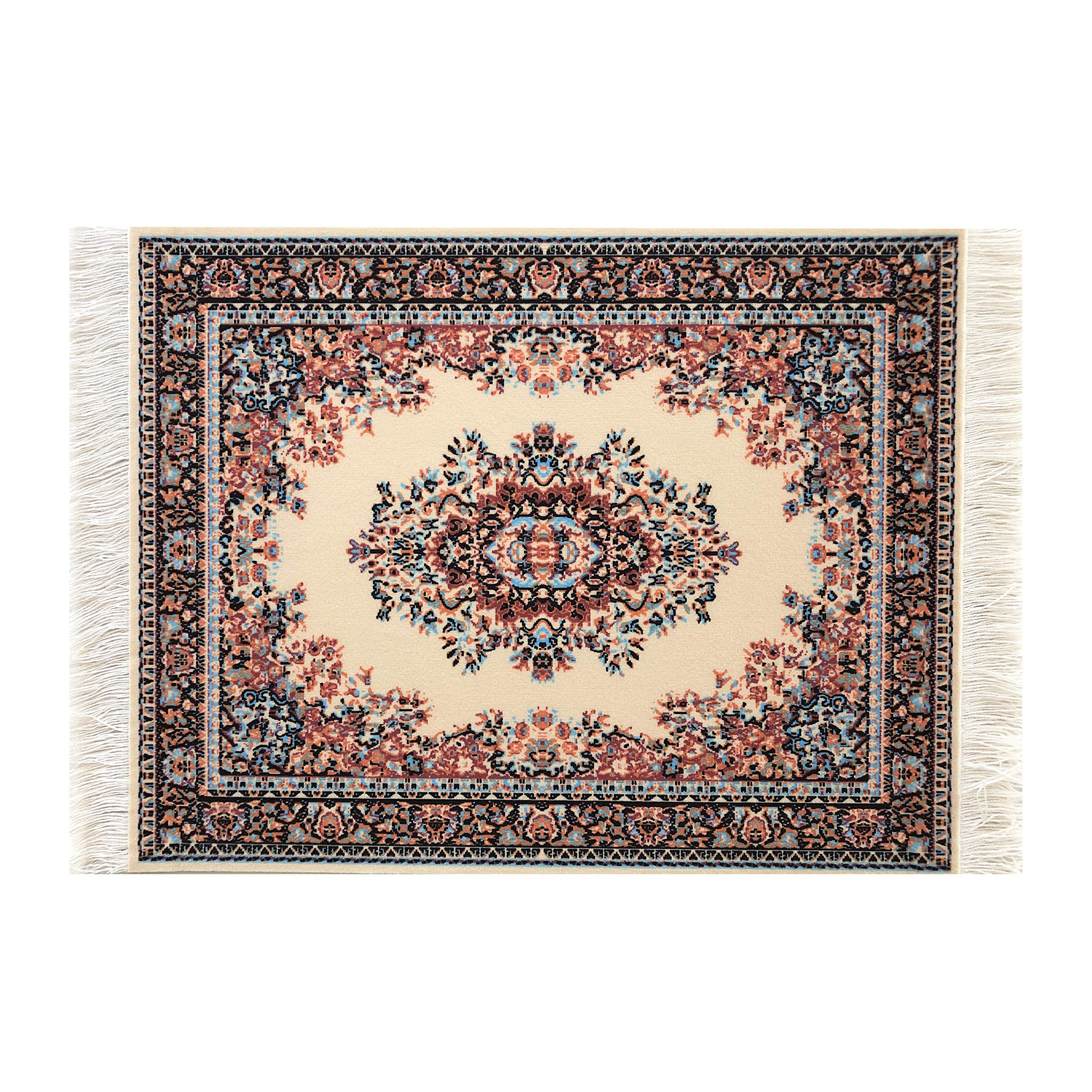 Inusitus Set of 2 Miniature Oriental Rugs for Dollhouses – 10x7 Inch Velvet Carpets with Fringe