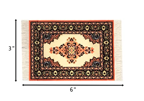 Inusitus Set of 4 Miniature Oriental Dollhouse Rugs – 6x4 Inch Velvet Carpets with Fringe for 1:24 to 1:12 Scale