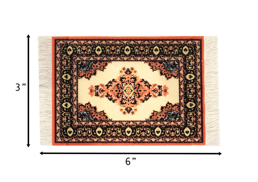 Inusitus Set of 4 Miniature Oriental Dollhouse Rugs – 6x4 Inch Velvet Carpets with Fringe for 1:24 to 1:12 Scale