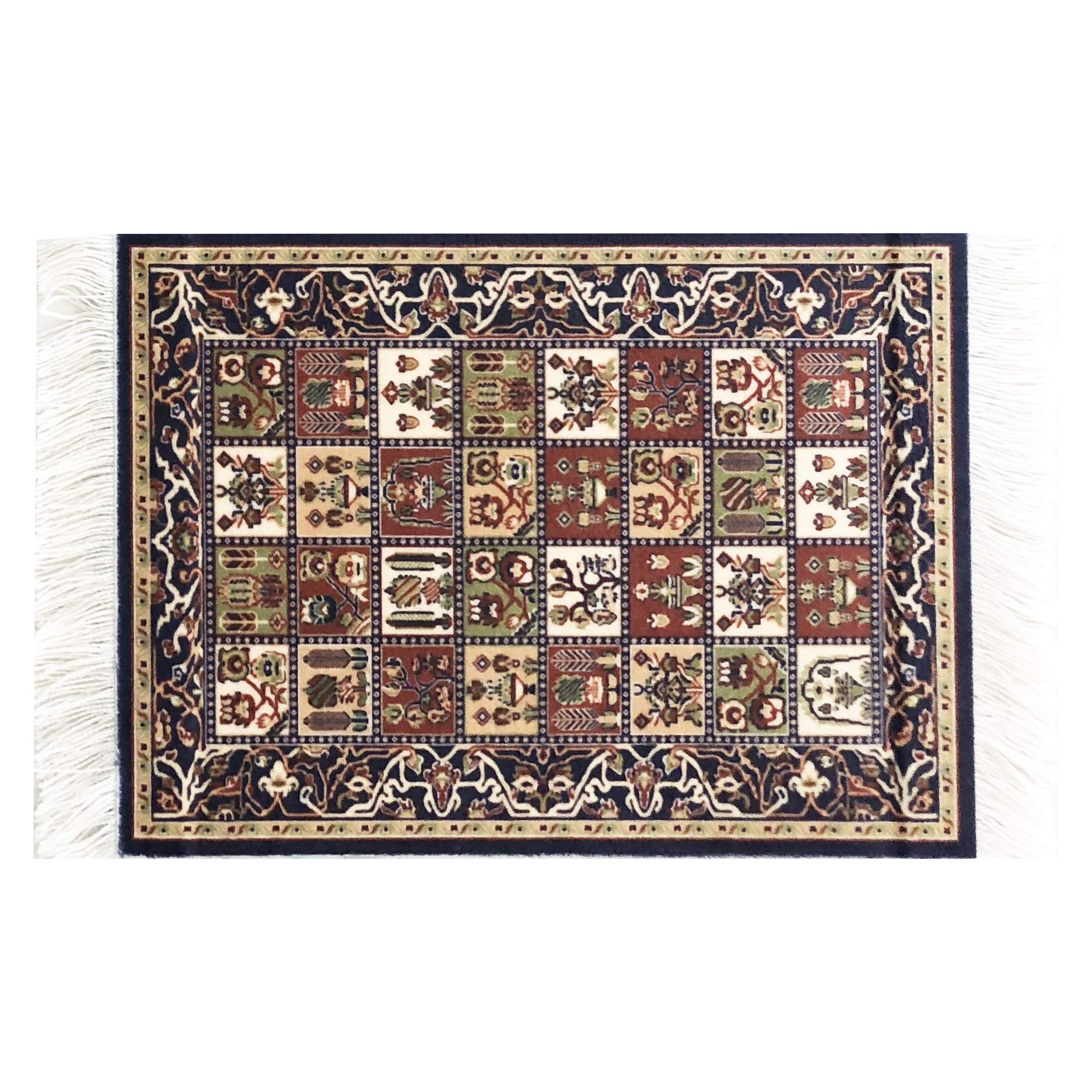 Inusitus Set of 4 Miniature Oriental Dollhouse Rugs – 6x4 Inch Velvet Carpets with Fringe for 1:24 to 1:12 Scale