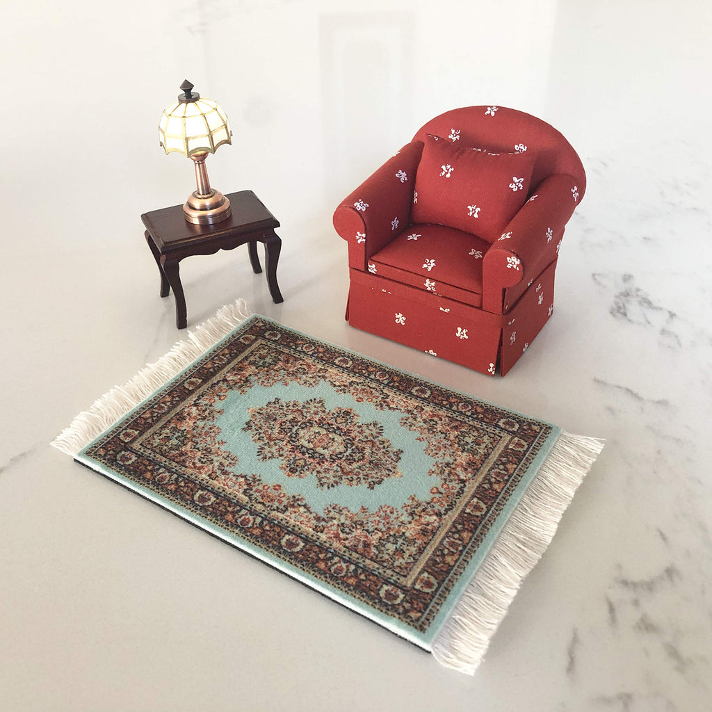 Inusitus Set of 4 Miniature Oriental Dollhouse Rugs – 6x4 Inch Velvet Carpets with Fringe for 1:24 to 1:12 Scale