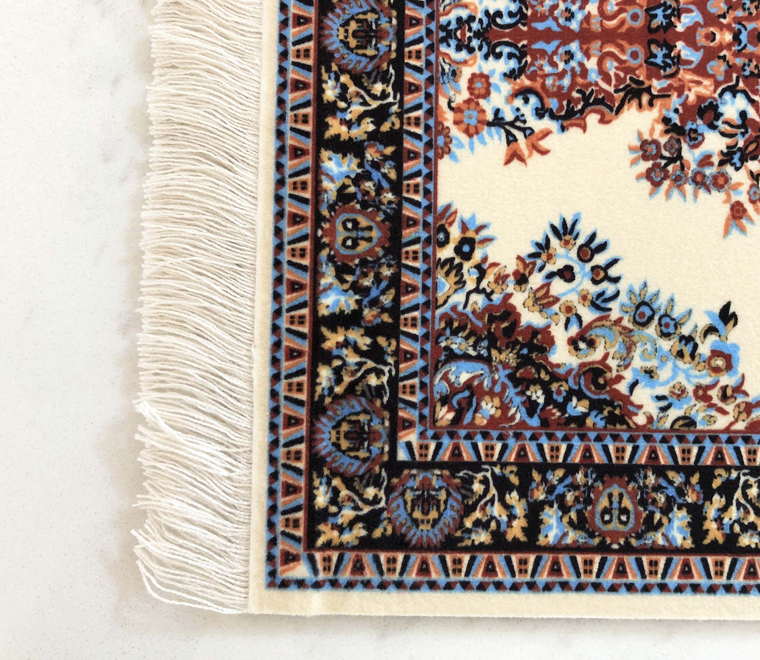 Inusitus Set of 4 Miniature Oriental Dollhouse Rugs – 6x4 Inch Velvet Carpets with Fringe for 1:24 to 1:12 Scale