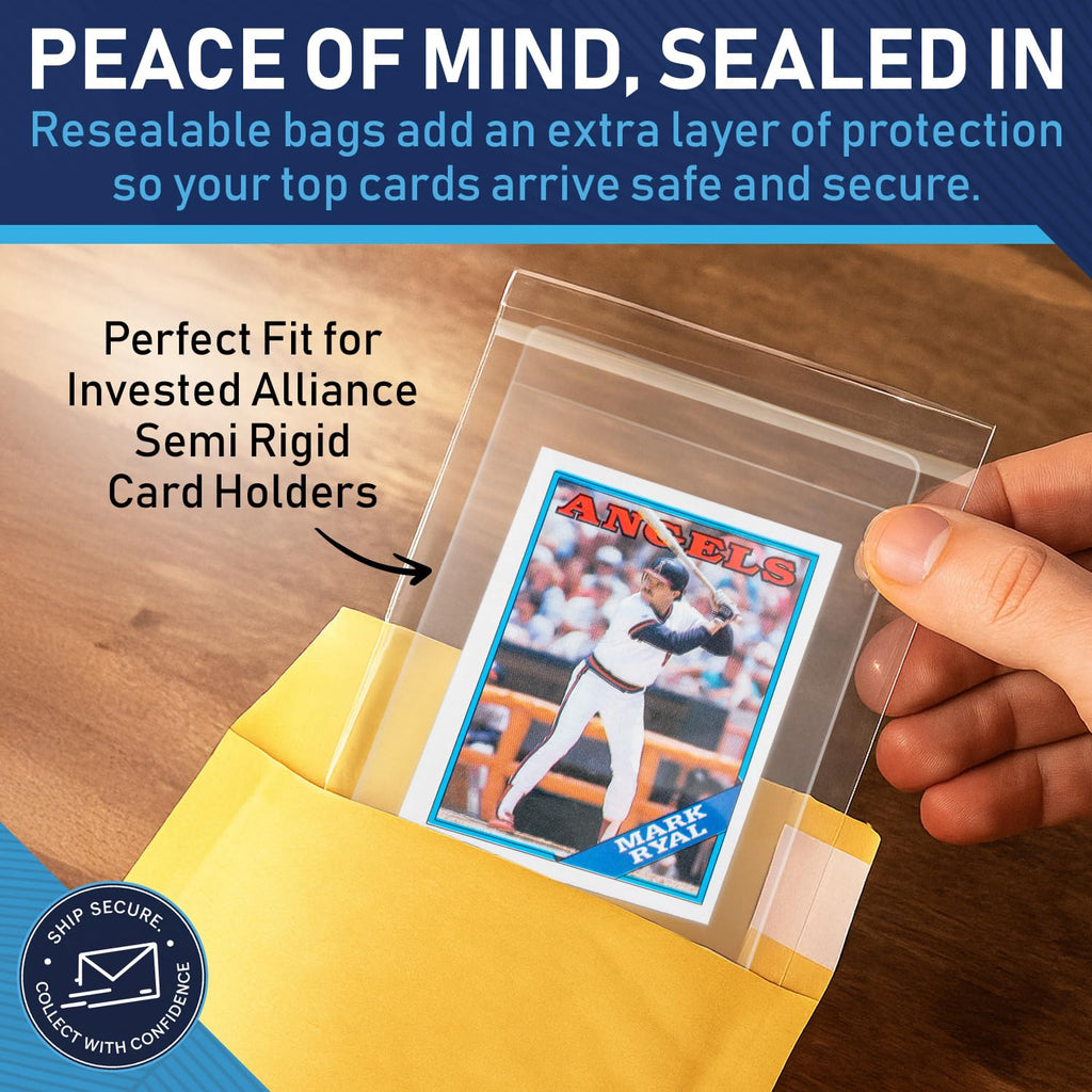 Invested Alliance 500-Pack Resealable Team Bags for Trading Cards – 3 3/8" x 5" Clear Polypropylene Sleeves for Toploaders, Magnetic Holders, and Sports Card Protection