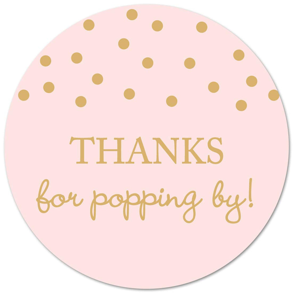 InvitationHouse 40 'Thanks for Popping By' Popcorn Favor Stickers – Gold on Pink, 2-Inch Round