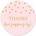 InvitationHouse 40 'Thanks for Popping By' Popcorn Favor Stickers – Gold on Pink, 2-Inch Round