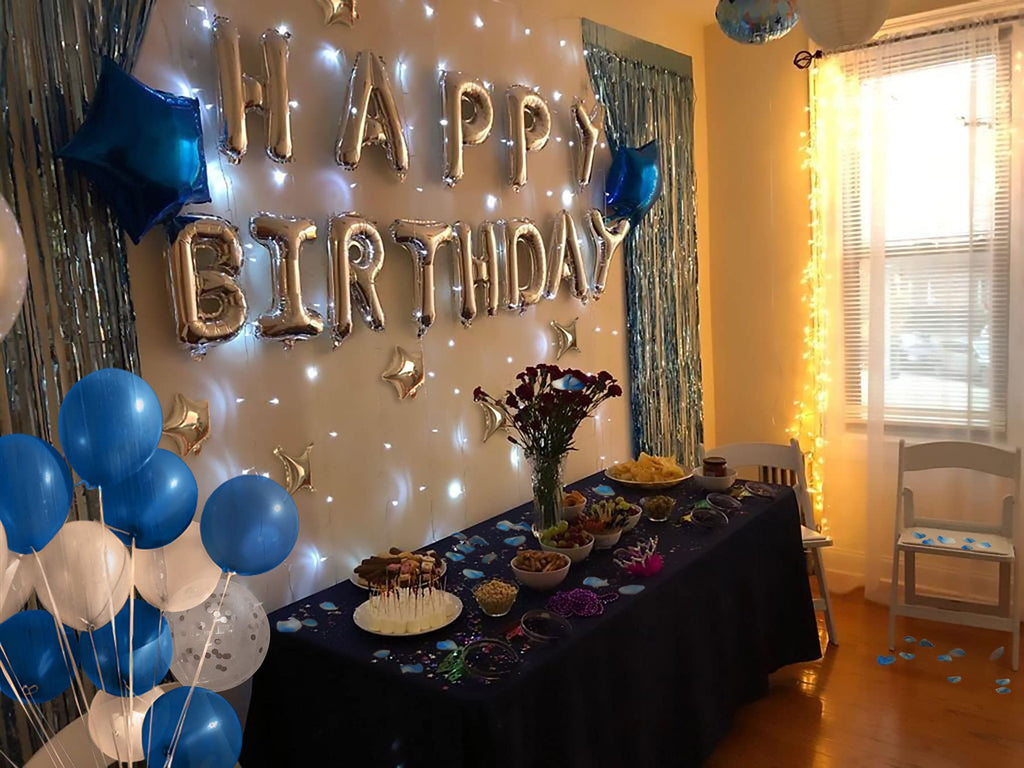 iPartycool 50-Piece Happy Birthday Balloon Set with Silver Letters and Star Balloons