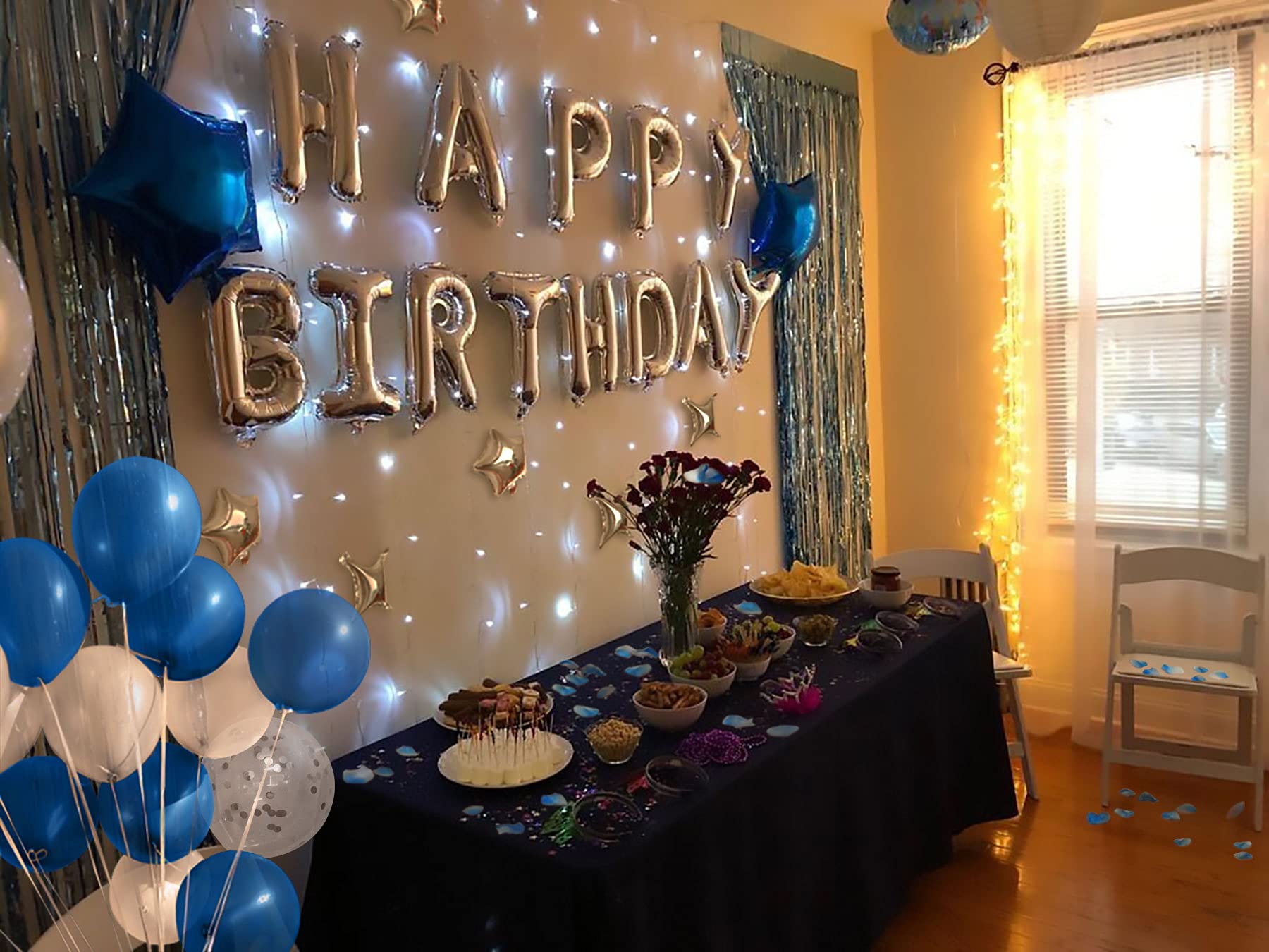iPartycool 50-Piece Happy Birthday Balloon Set with Silver Letters and Star Balloons