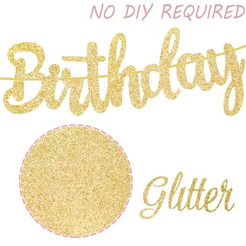 iPartyFun Bubble Tea Birthday Banners Set of 3 – Gold Glitter Happy Birthday Banner with Boba Tea Cutouts for Party Decorations