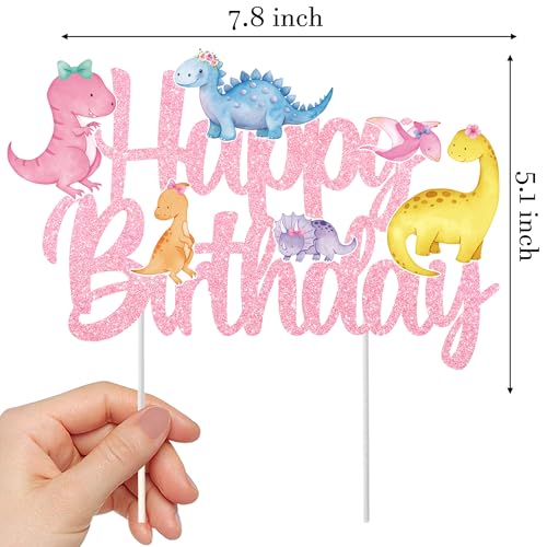 iPartyFun Handmade Dinosaur Cake Topper – Glitter Pastel Dino Decoration for Girls’ Birthday Parties & Baby Showers (8 x 6 Inches)