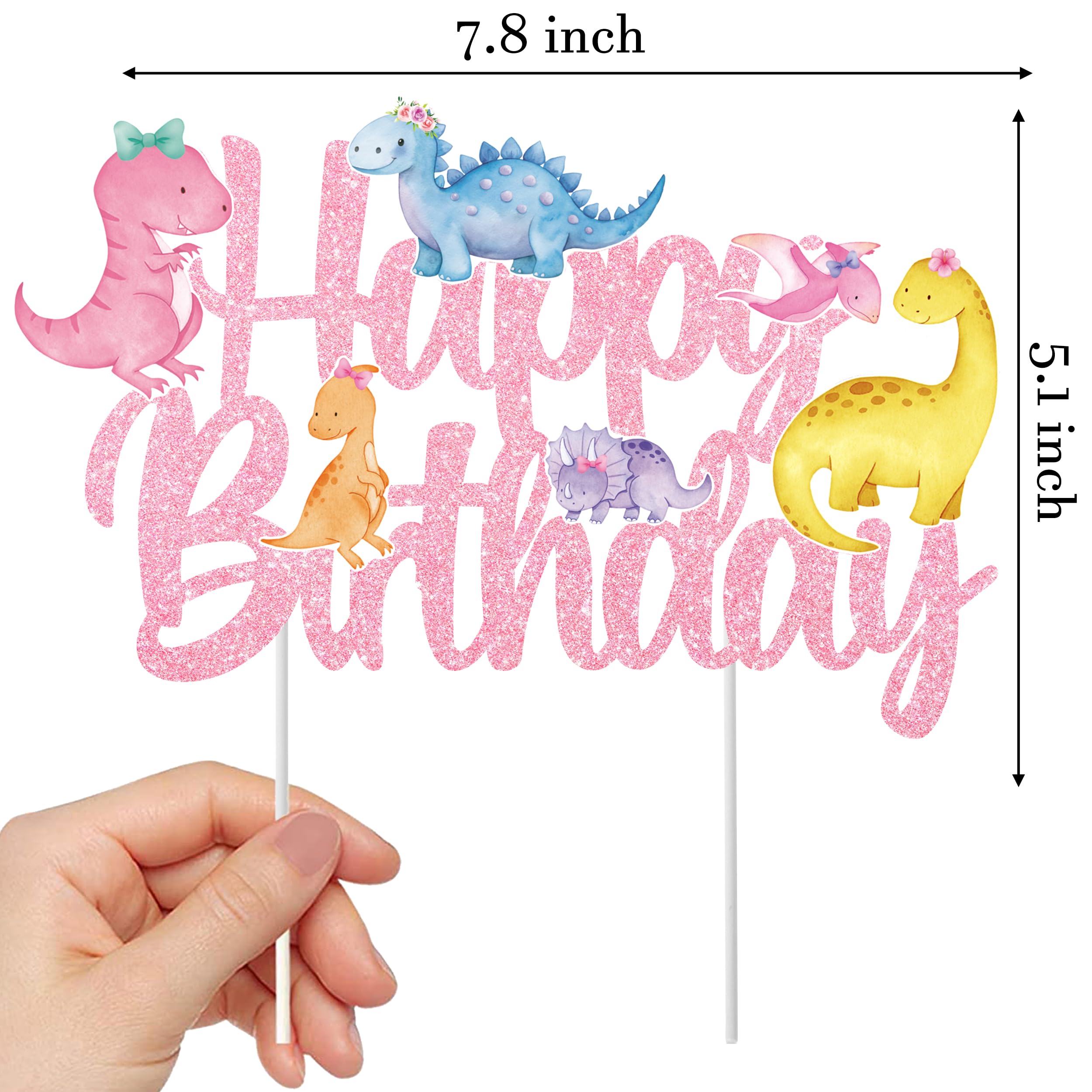 iPartyFun Handmade Dinosaur Cake Topper – Glitter Pastel Dino Decoration for Girls’ Birthday Parties & Baby Showers (8 x 6 Inches)